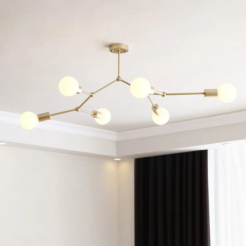 Nordic minimalist iron chandelier ceiling lamp in black or white with multiple light heads