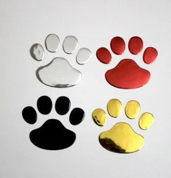 PVC hand-shaped brush car sticker with dog footprints pattern in black, silver, red, or gold.