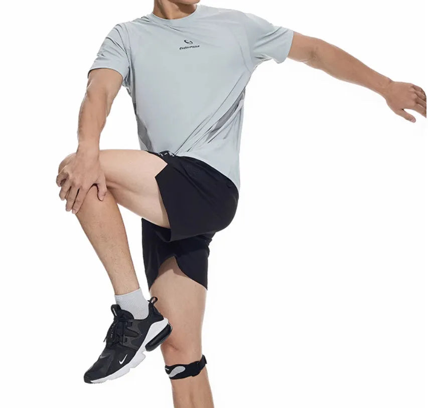 Men's black running shorts with laser punching detail and stretch fabric