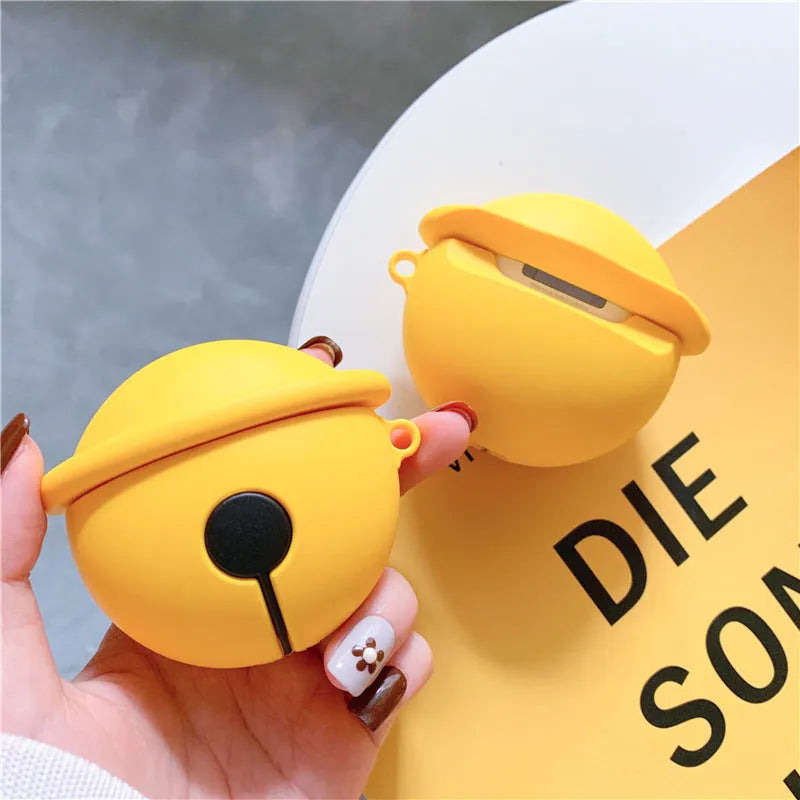 Yellow silicone protective case for AirPods 1st and 2nd generation with bell decoration