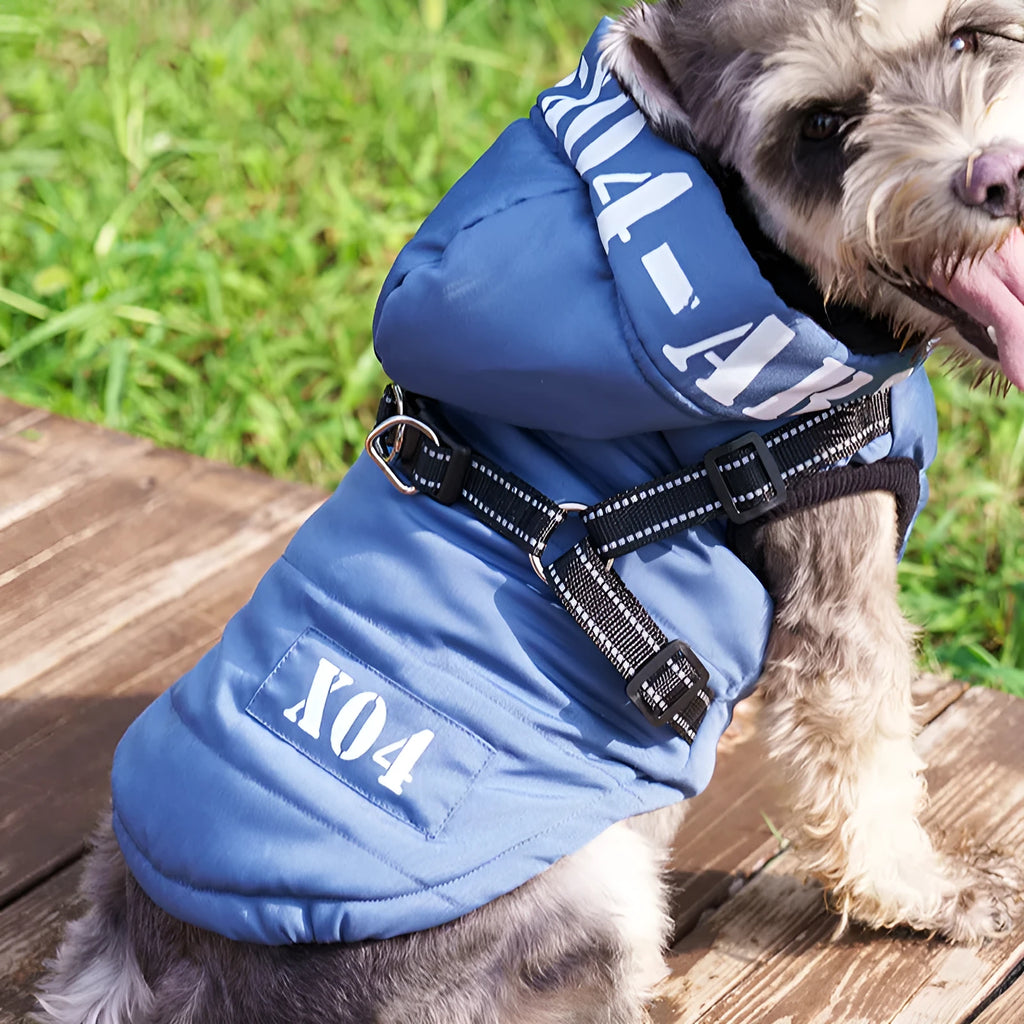 Winter dog clothes fleece-lined thickened waterproof jacket hooded in red for small to large dogs