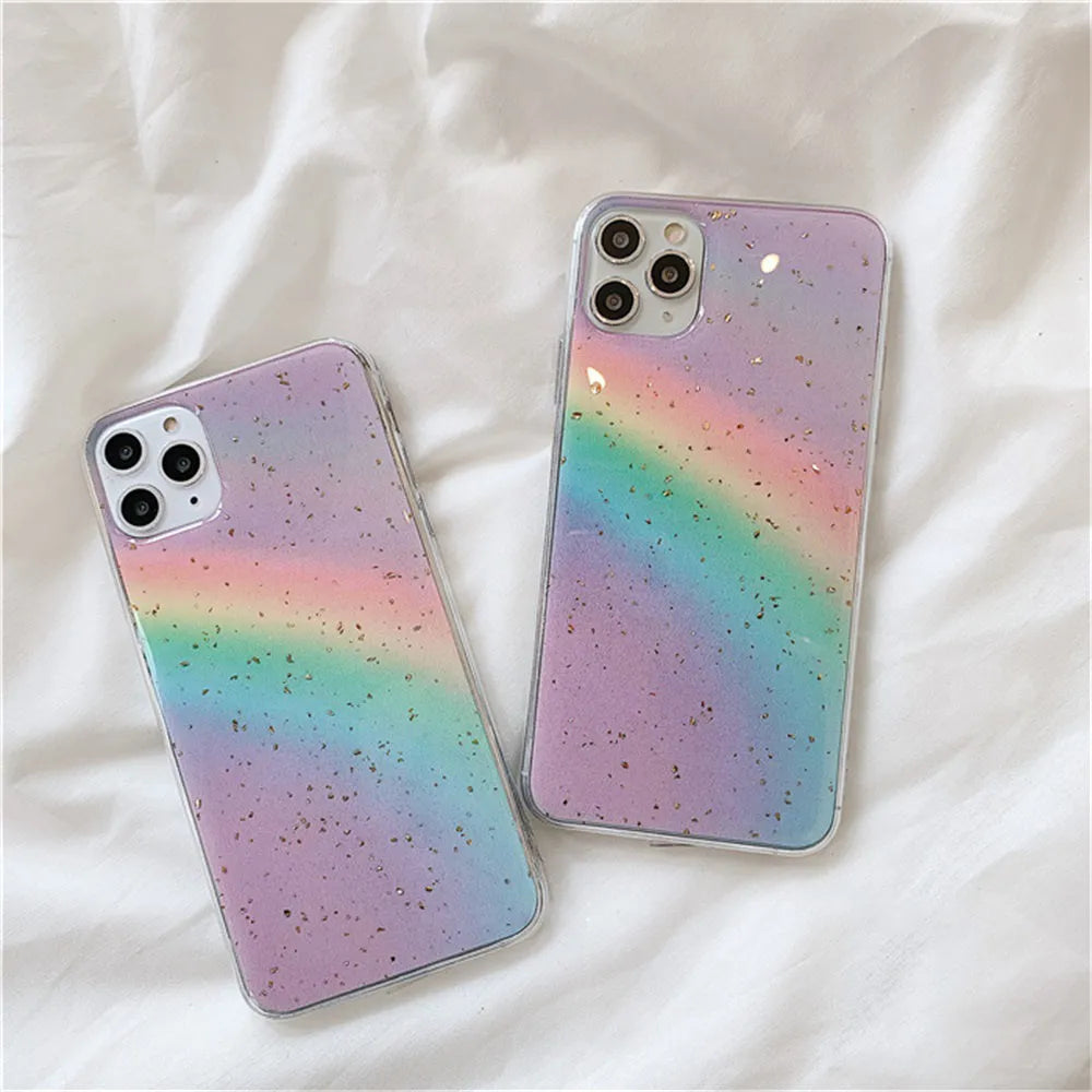 Rainbow gradient TPU phone case with striped design for iPhone models