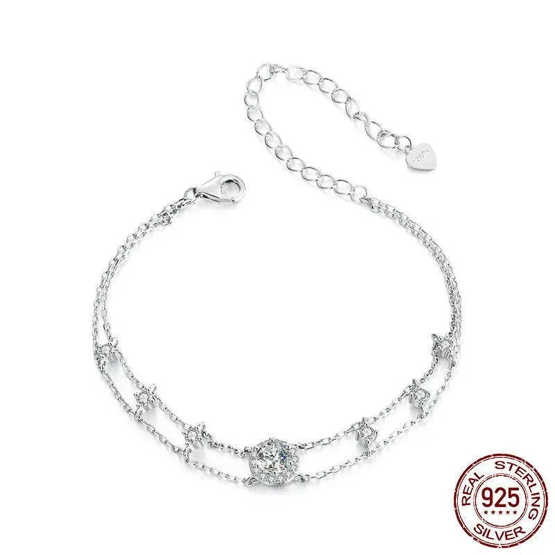 S925 silver diamond bracelet with 50 point round gemstone and electroplated finish on wrist