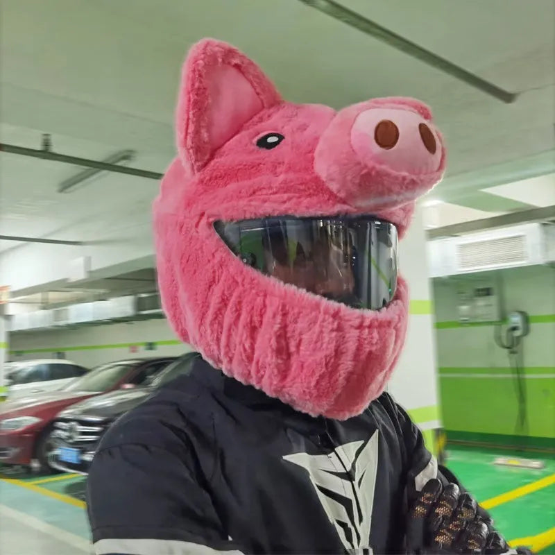 Pink pig cartoon design plush hood for motorcycle helmet protection
