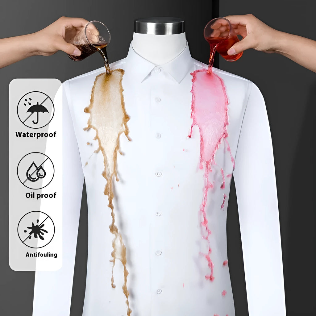 Men's slim fit bamboo fibre business shirt with square collar in waterproof stain resistant fabric