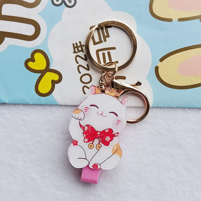 Lucky cat blessing certificate set with plastic card sleeve and ferrule pendant in cartoon style