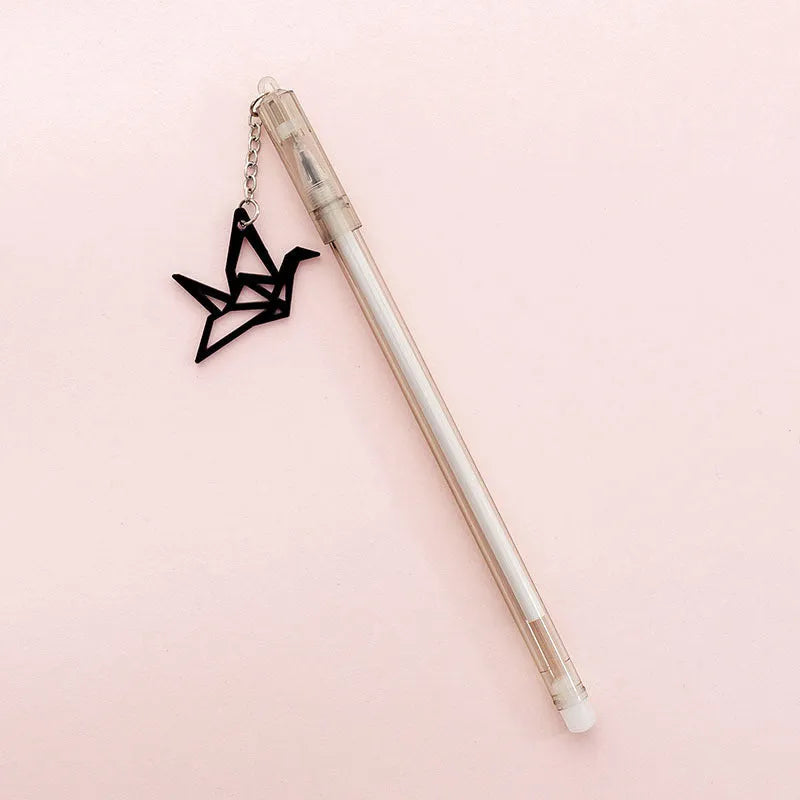 Paper crane rabbit pendant gel pen with fine 0.38mm tip, plastic body, 17cm length, white paper crane option