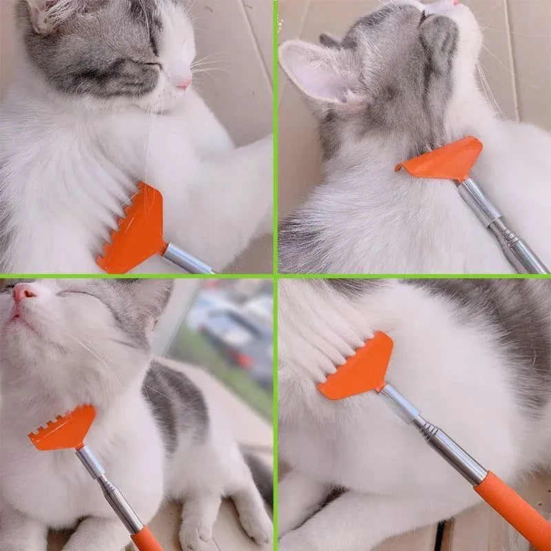 Orange retractable cat scratching toy with stainless steel body extended to full length
