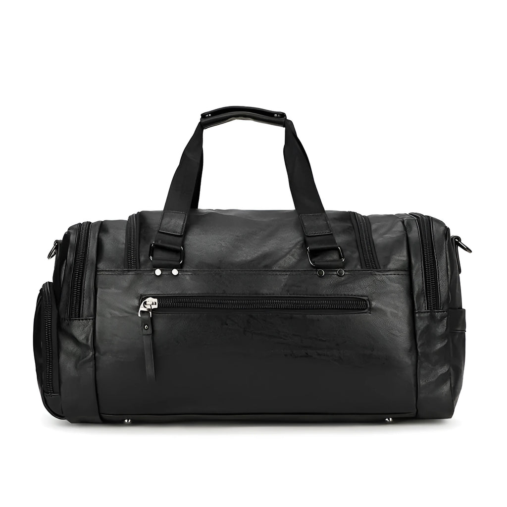 Large black travel shoe bag with separate storage compartment measuring 52cm x 19cm x 27cm