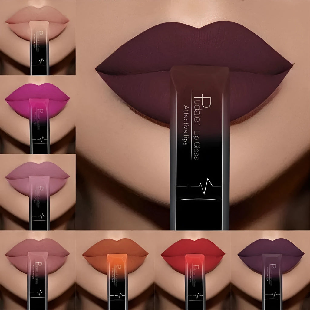 Matte lip gloss lipstick in 8ml tube with 21 colour options, long-lasting waterproof finish