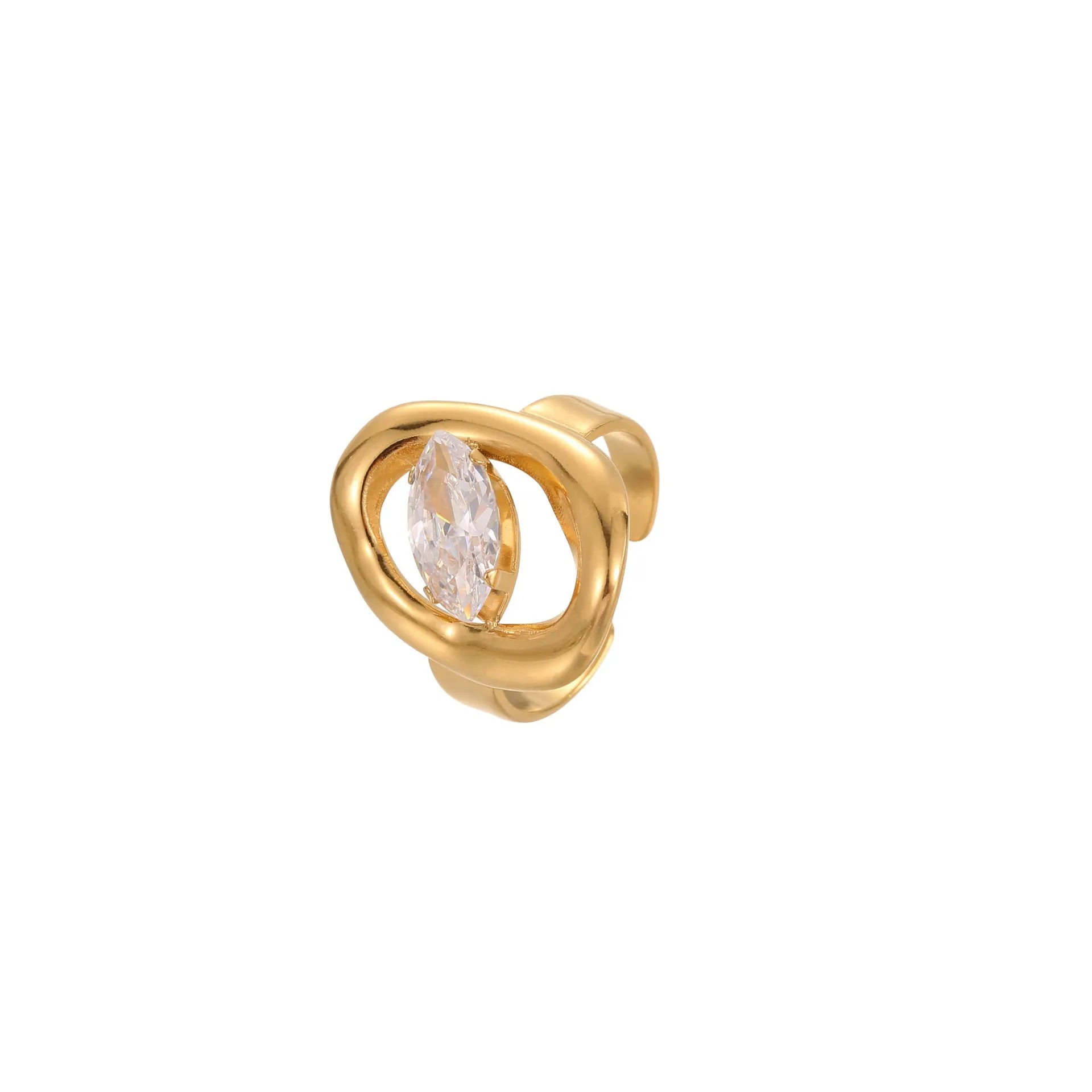 Open mouth geometric zircon ring for women with adjustable stainless steel design in multiple colours