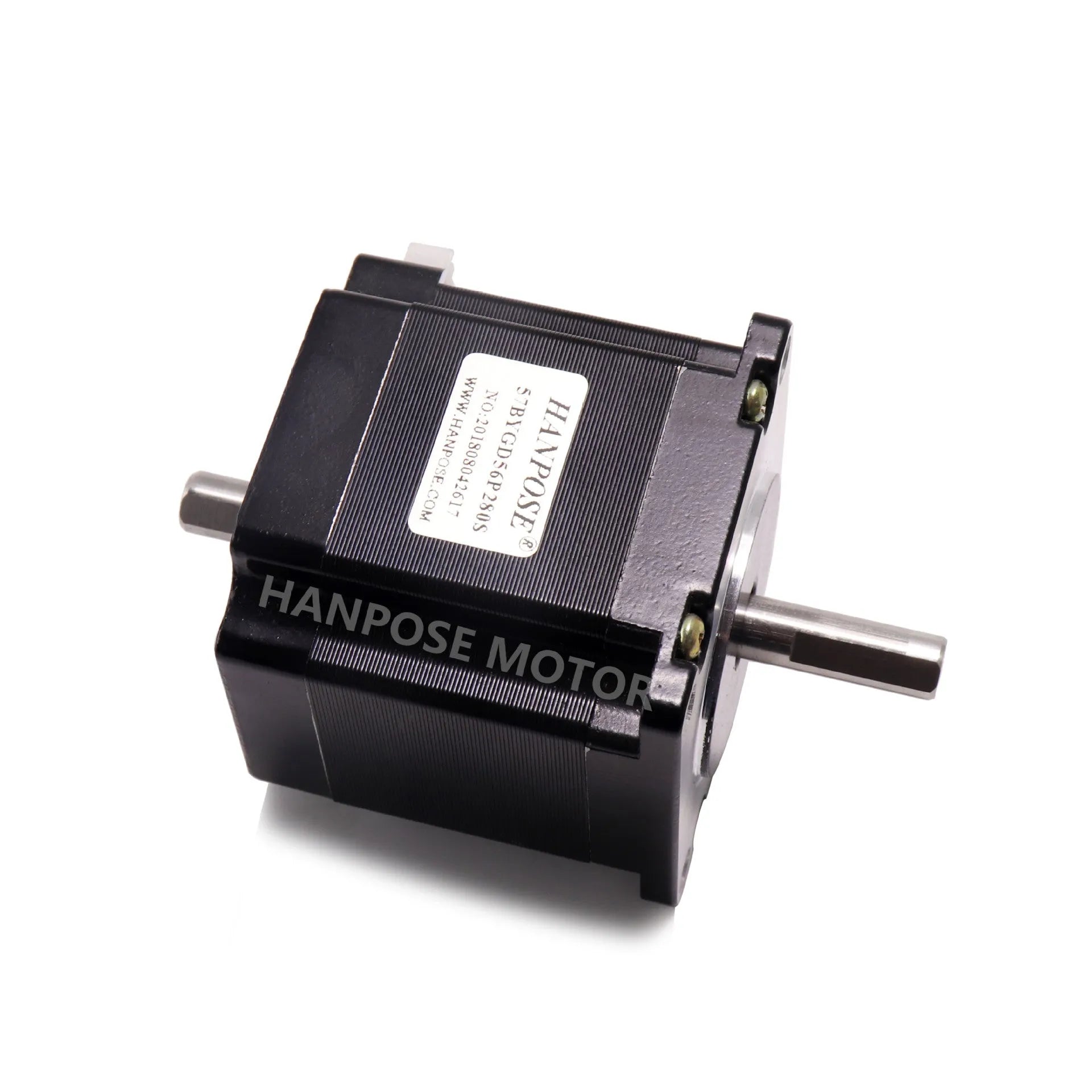 Double output shaft stepper motor 57BYGH56-SZ with 1.26Nm torque on white background