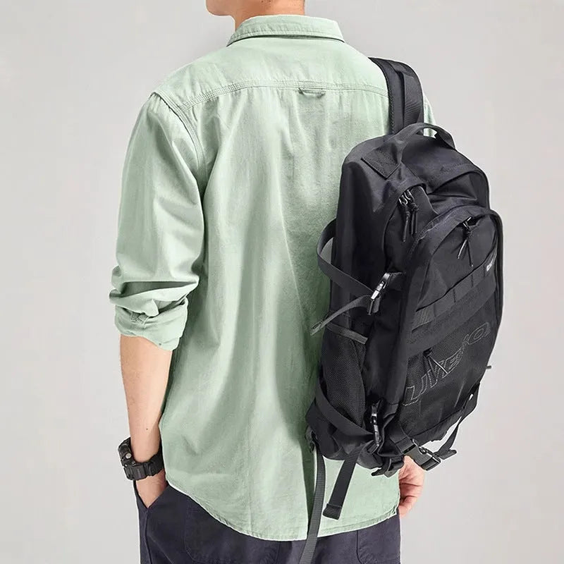 Men's long sleeve polyester overalls shirt in cardigan style with loose fit