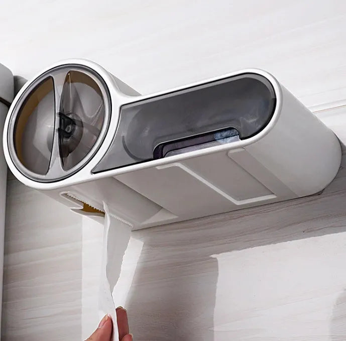 White plastic toilet roll holder with streamline curve and non-slip place, no-punching installation