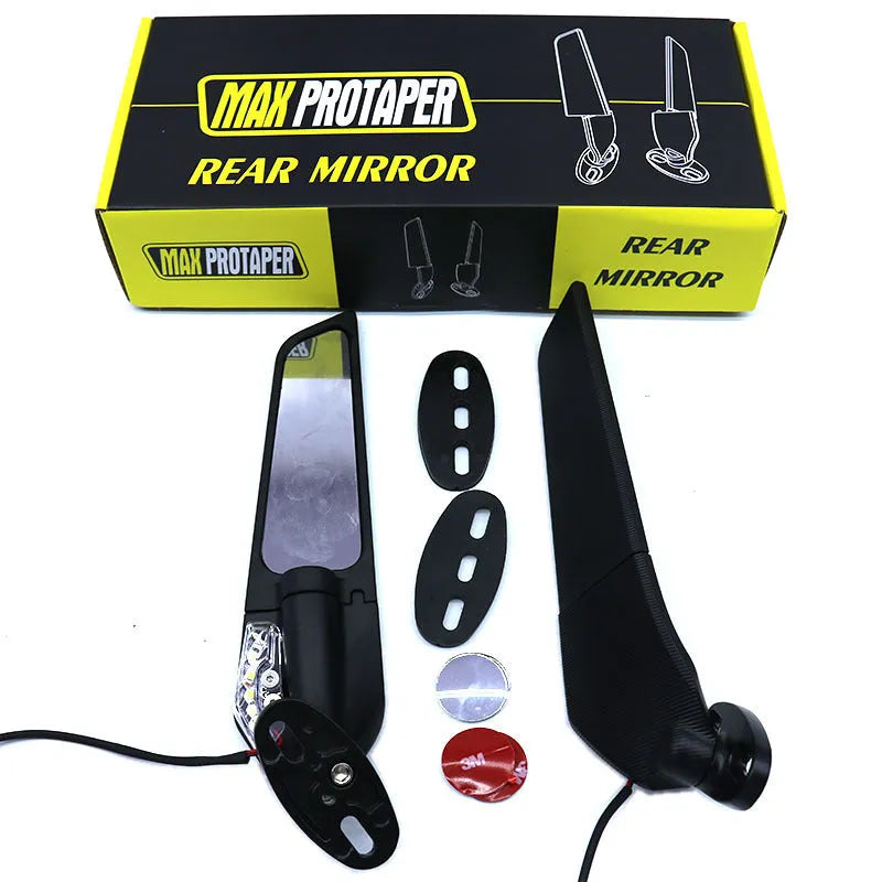 Motorcycle rearview mirror reflector with yellow light and convex lens