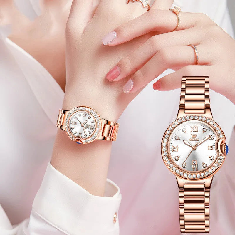 Explosions ladies watch rose gold stainless steel round dial 33mm quartz movement butterfly clasp