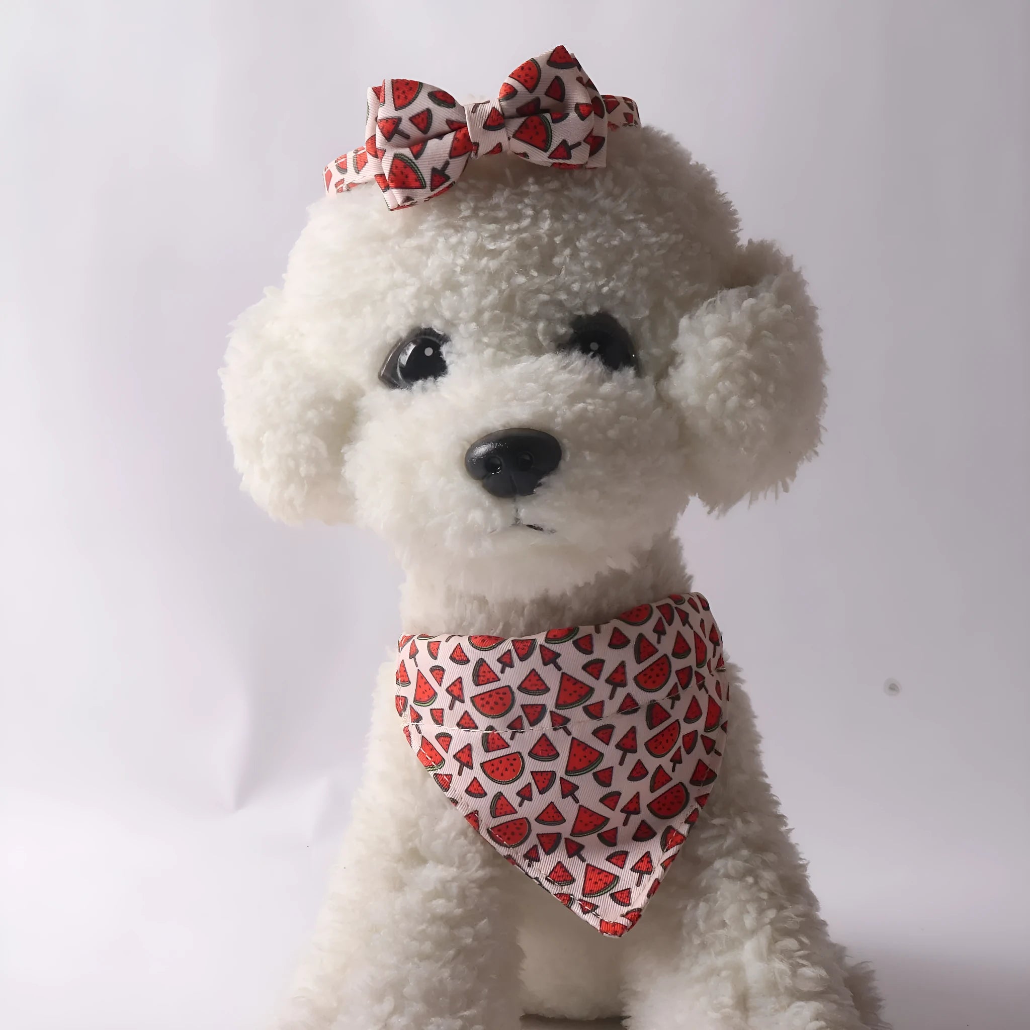 Fruit Series pet collar in peach fabric leather with attached bell, 28cm length, available in watermelon design