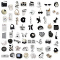 61 black and white PVC waterproof stickers for laptops, phones and multiple surfaces