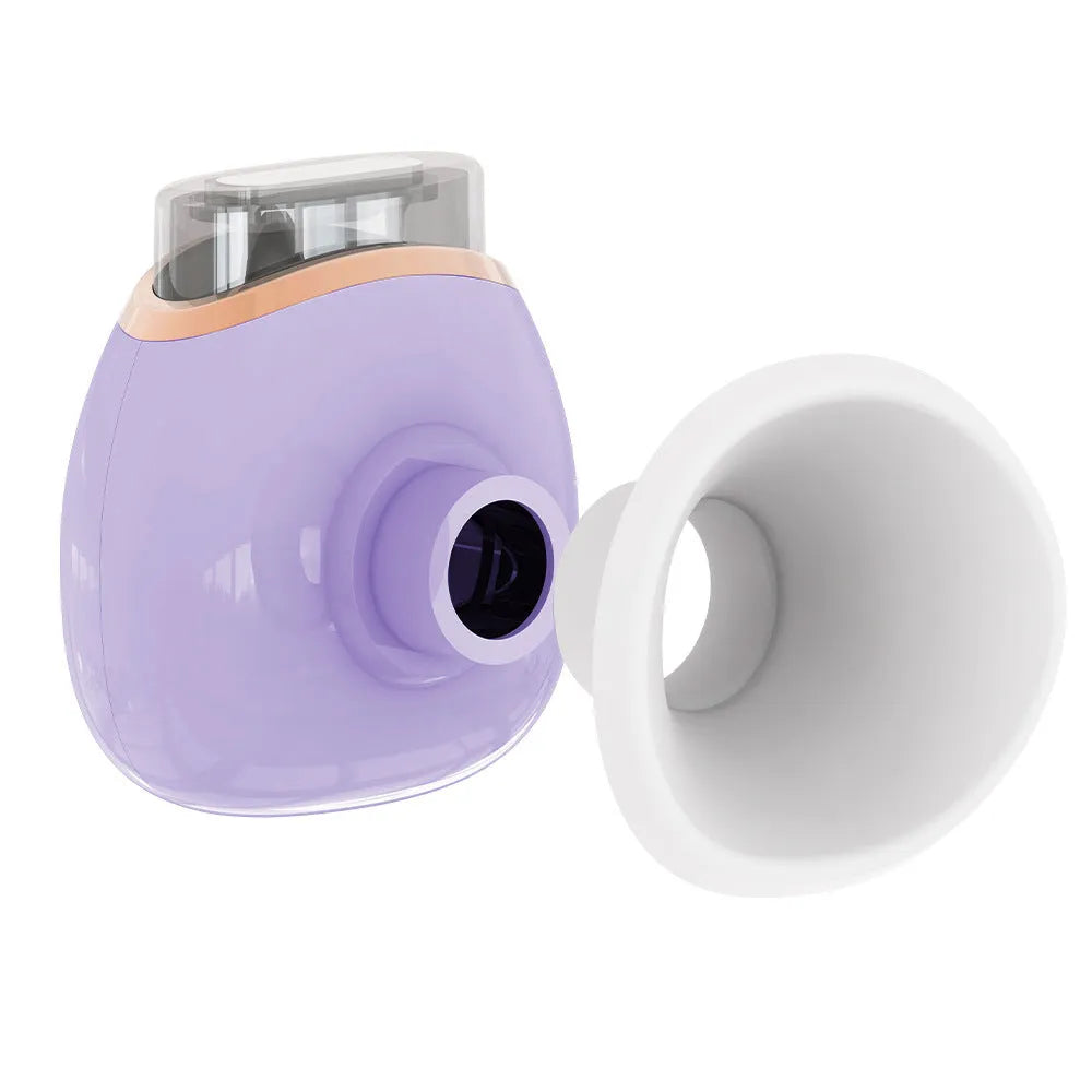 White and purple portable eye humidifier device with charging cable on display