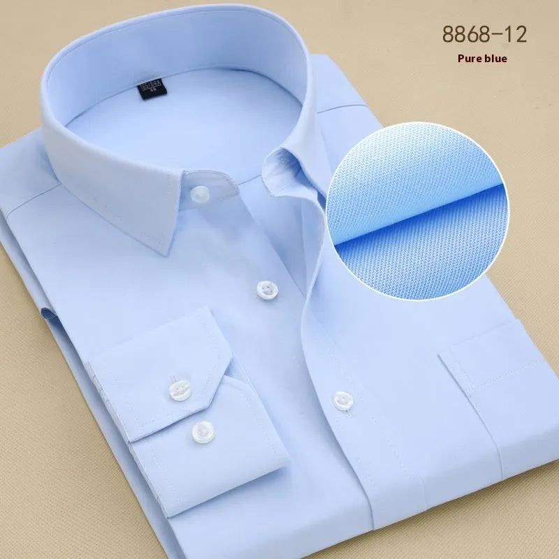 Men's black slim fit cotton business shirt with long sleeves for formal work wear.