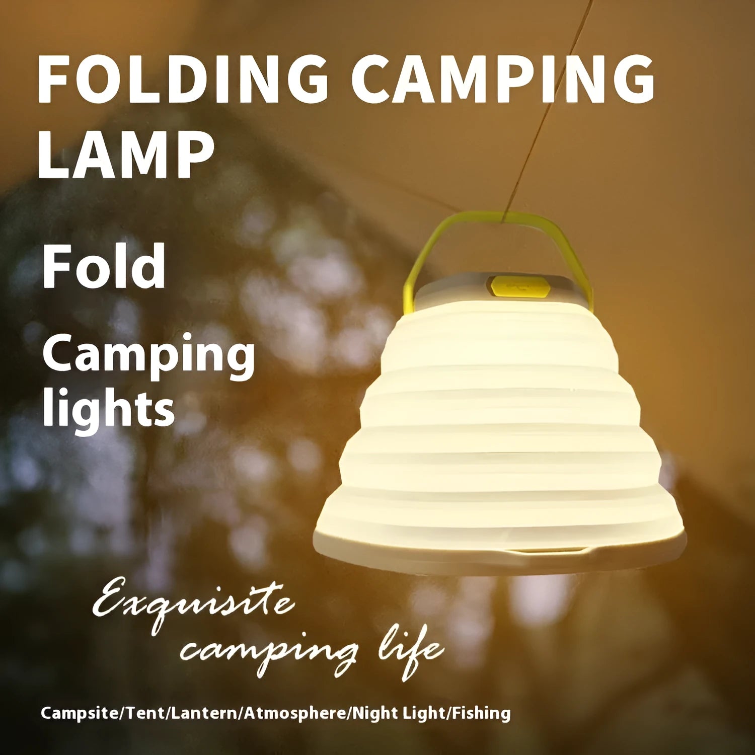 White rechargeable camping lamp with large battery for outdoor tent lighting