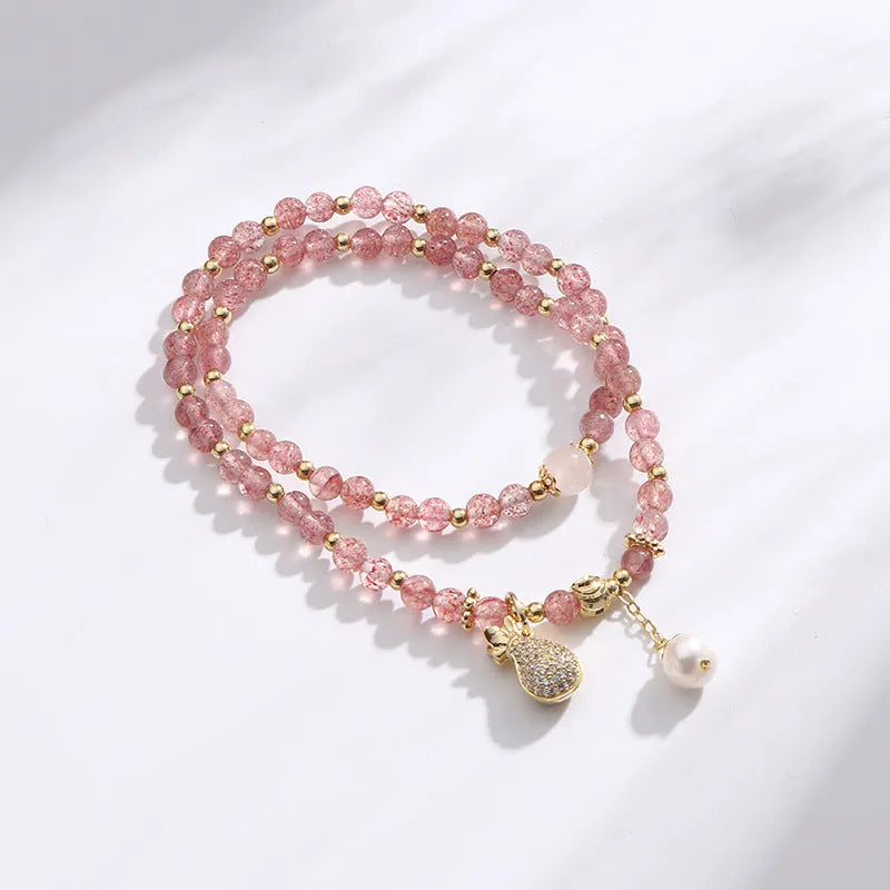Natural strawberry quartz crystal bracelet with geometric shape beads for women