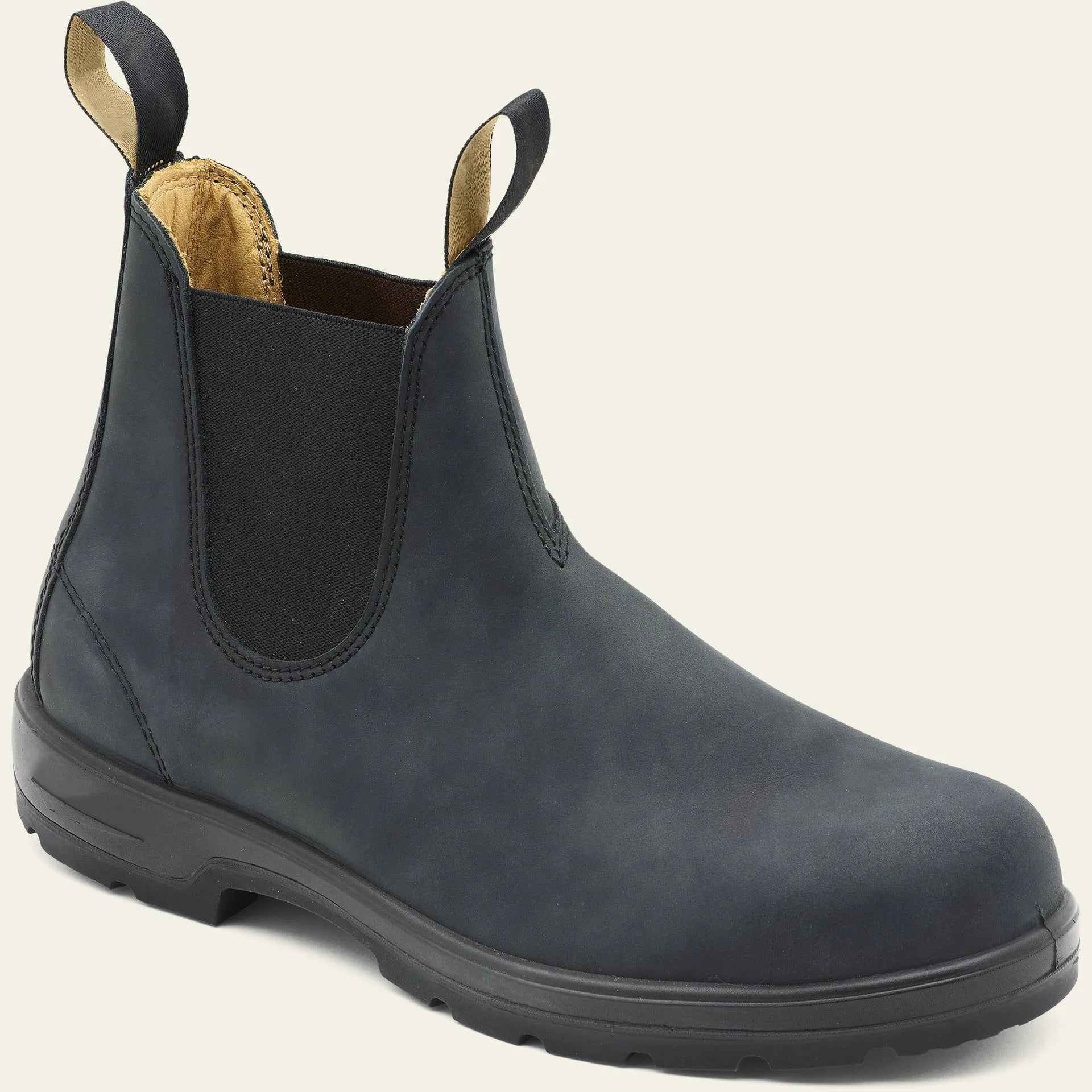 Vintage brown genuine leather unisex Chelsea boots with a chunky sole and frosted finish.