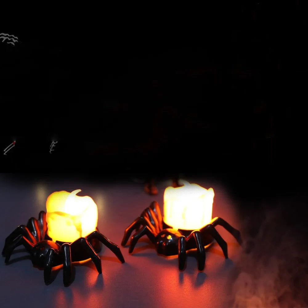 Halloween spider candlestick ornament plastic battery operated 7x8.5x5cm ambient lighting