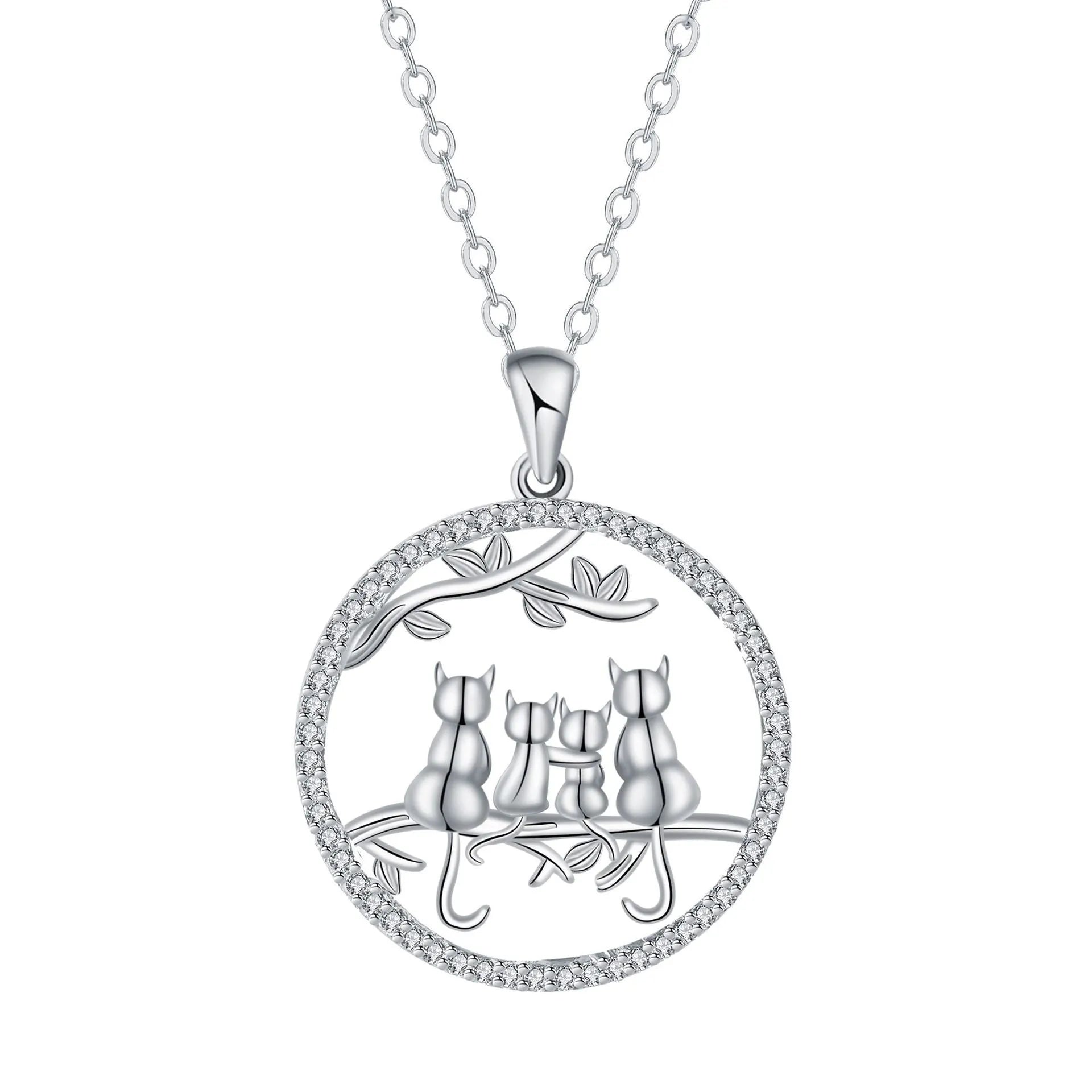 Copper Four Kitten Necklace with cross chain, electroplated finish, original cat design.