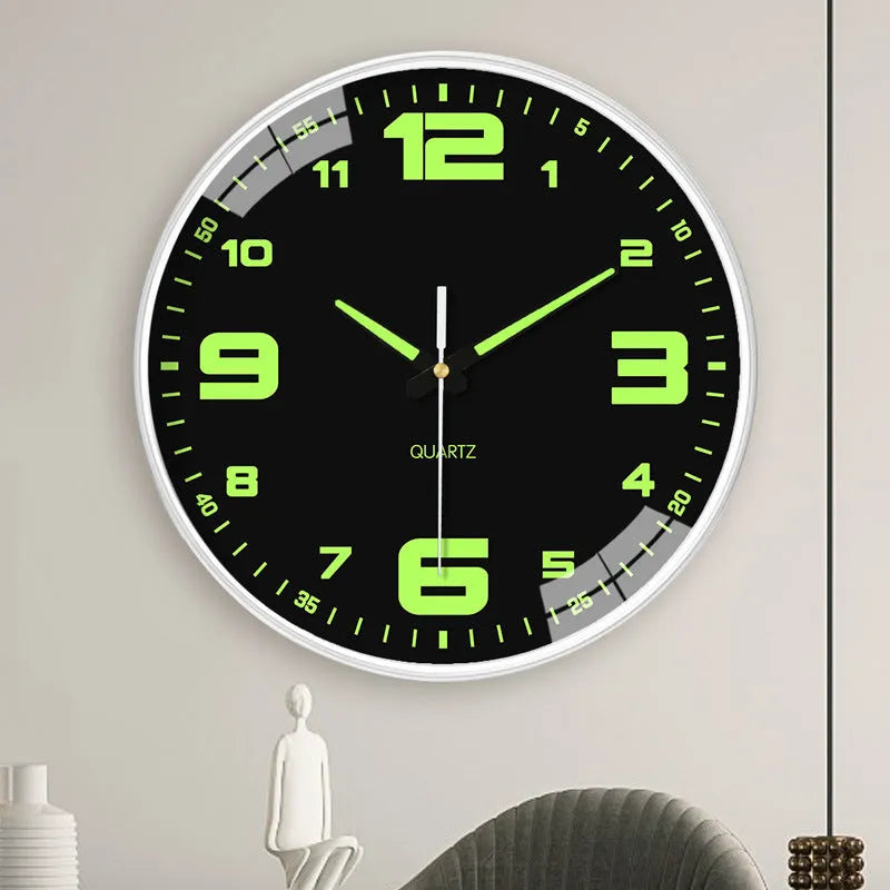 20cm diameter luminous wall clock with modern plastic shell on white wall