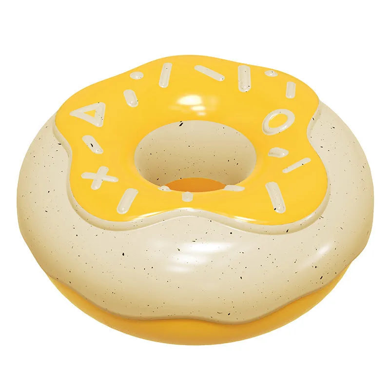 TPR donut dog chew toy with textured surface in pink, yellow, or chocolate colours
