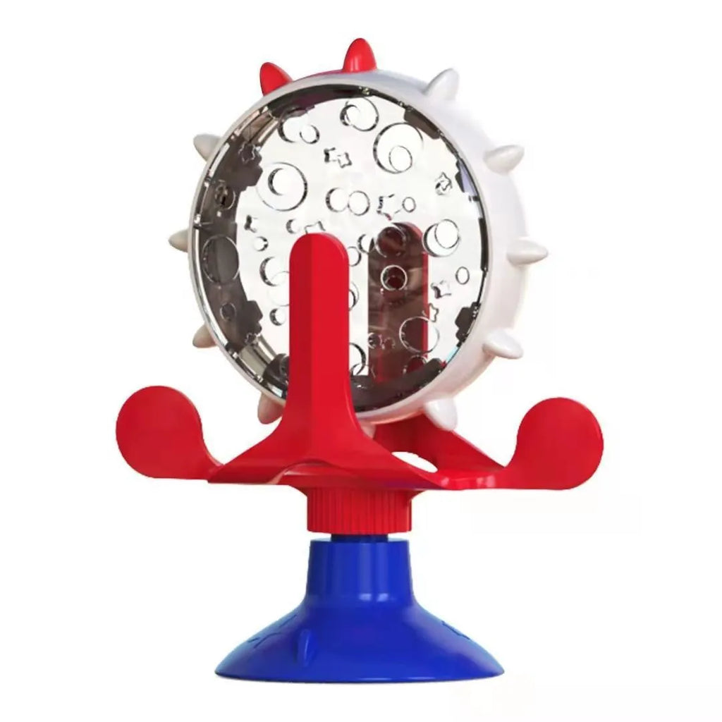 Interactive pet puzzle toy with rotating spinner and bottom sucker for cats and small dogs