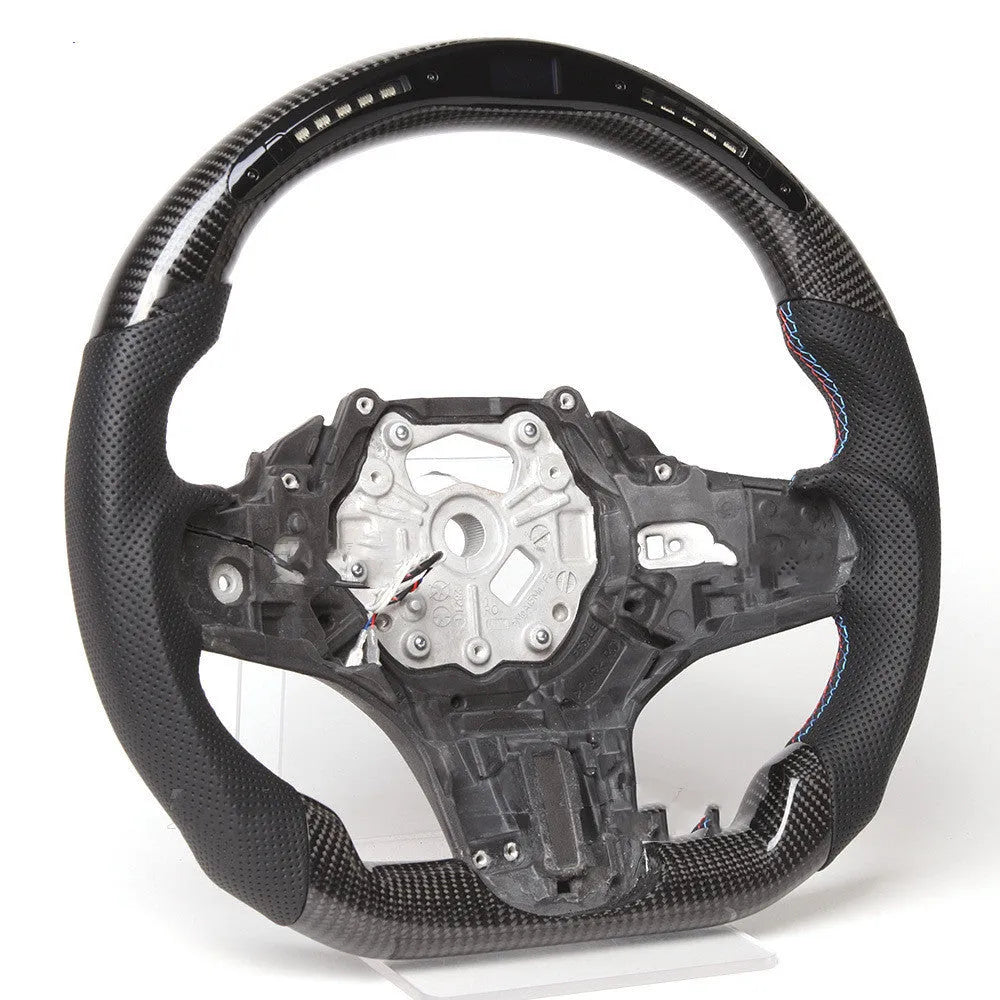 Black carbon fibre BMW steering wheel with LED controls for X3 X5 models