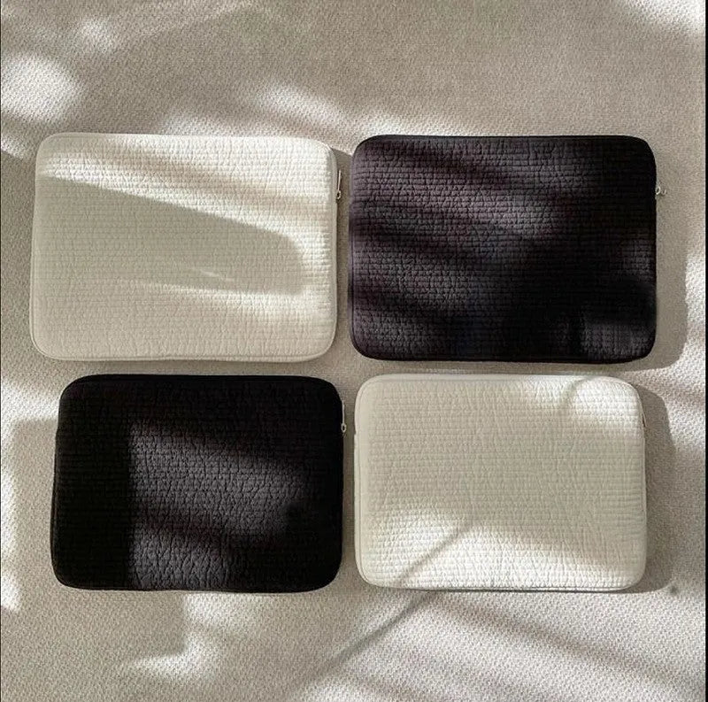 Black and white cotton cloth anti-seismic laptop bag clutch for tablet PCs with coin pocket