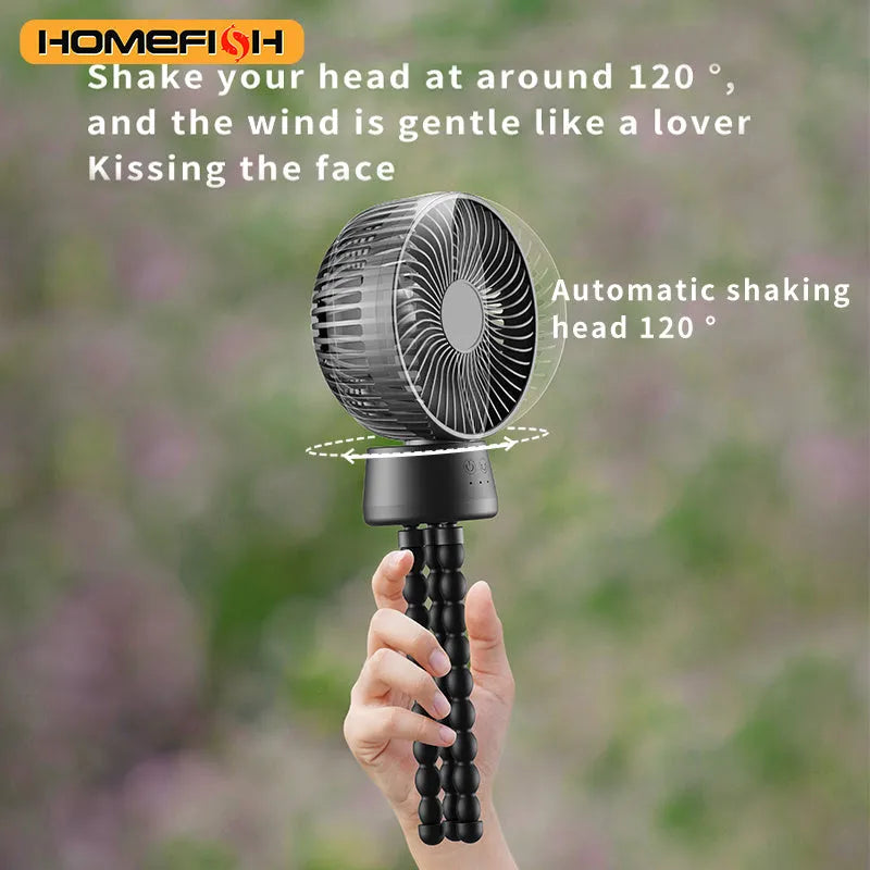 HOMEFISH F2 automatic shaking baby stroller fan with LED light and removable bracket on a pram