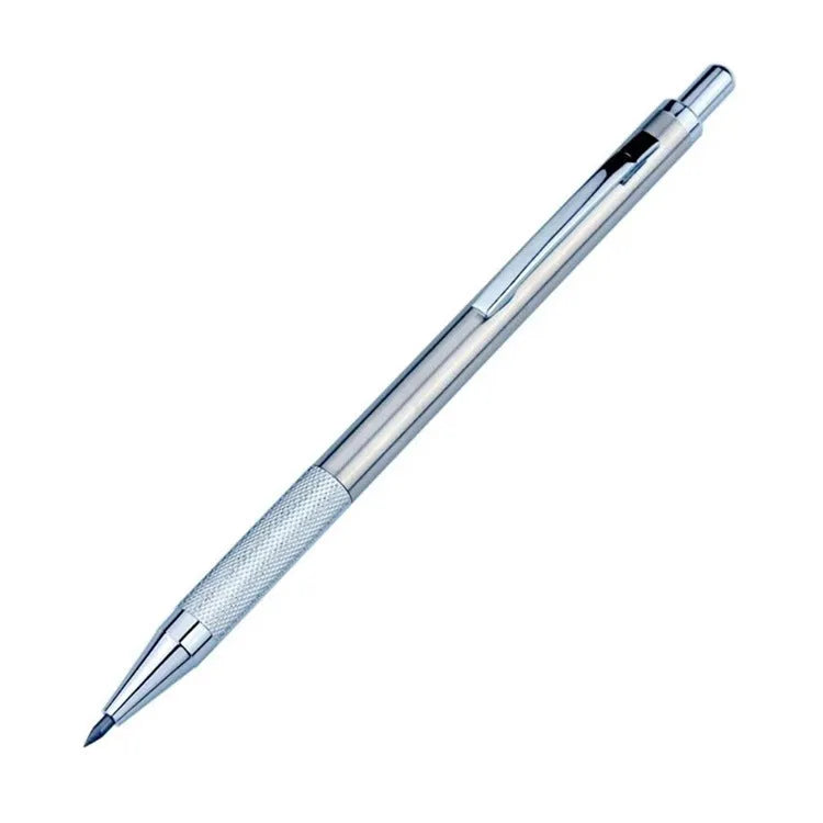 Metal automatic mechanical pencil with 2B graphite refill showing lead size options