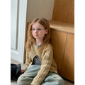 Girls cotton pullover retro split design lotus root colour knit sweater front view