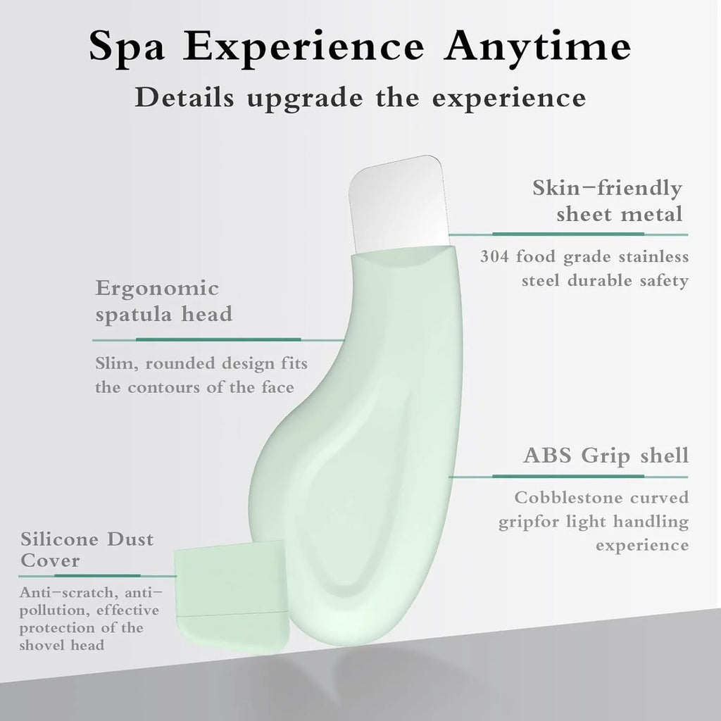 Green stainless steel blackhead remover tool with a non-slip handle for face and nose pores.