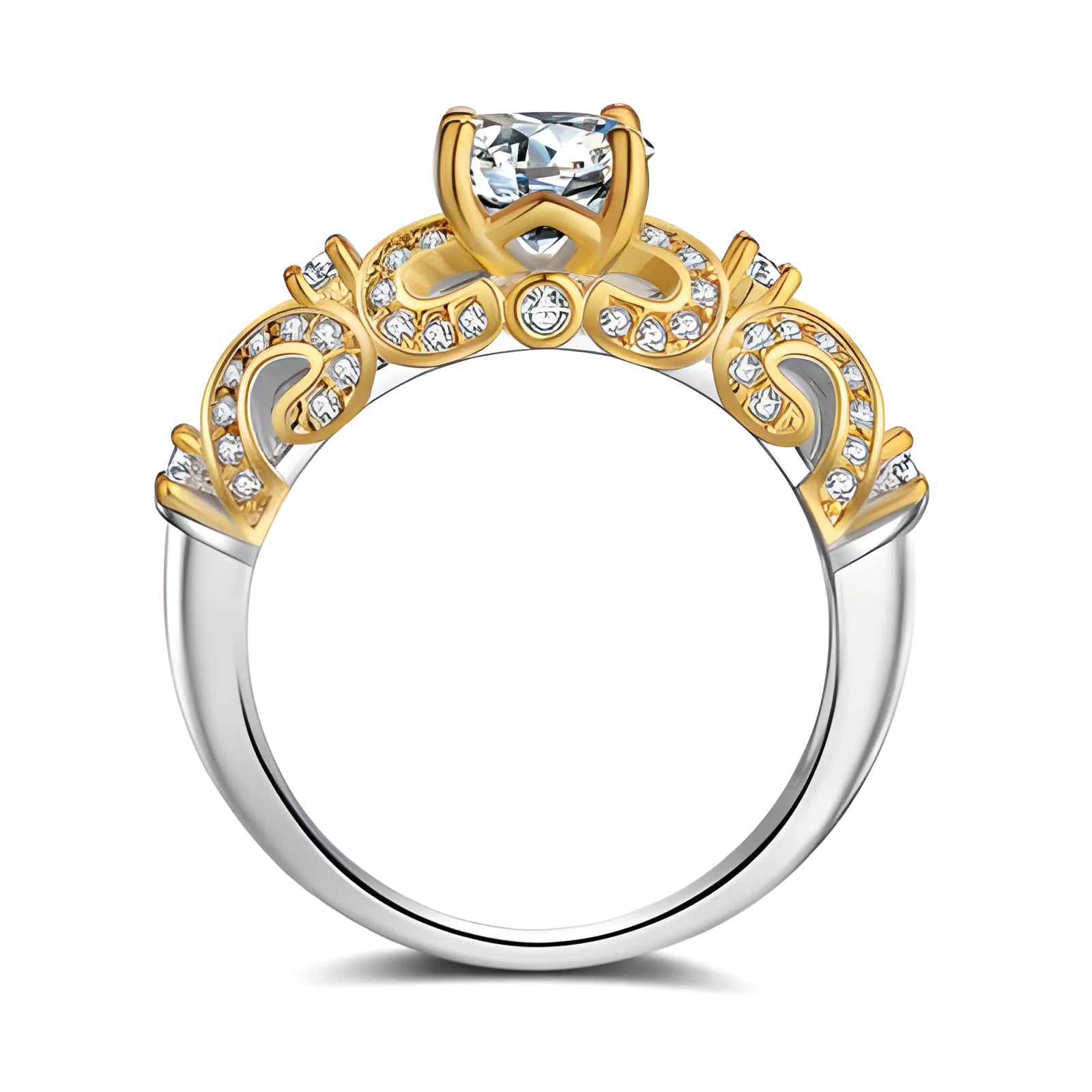 Four-claw inlay simulation diamond ring white copper gold-plated artificial gemstone US sizes 5-10 white gold colour