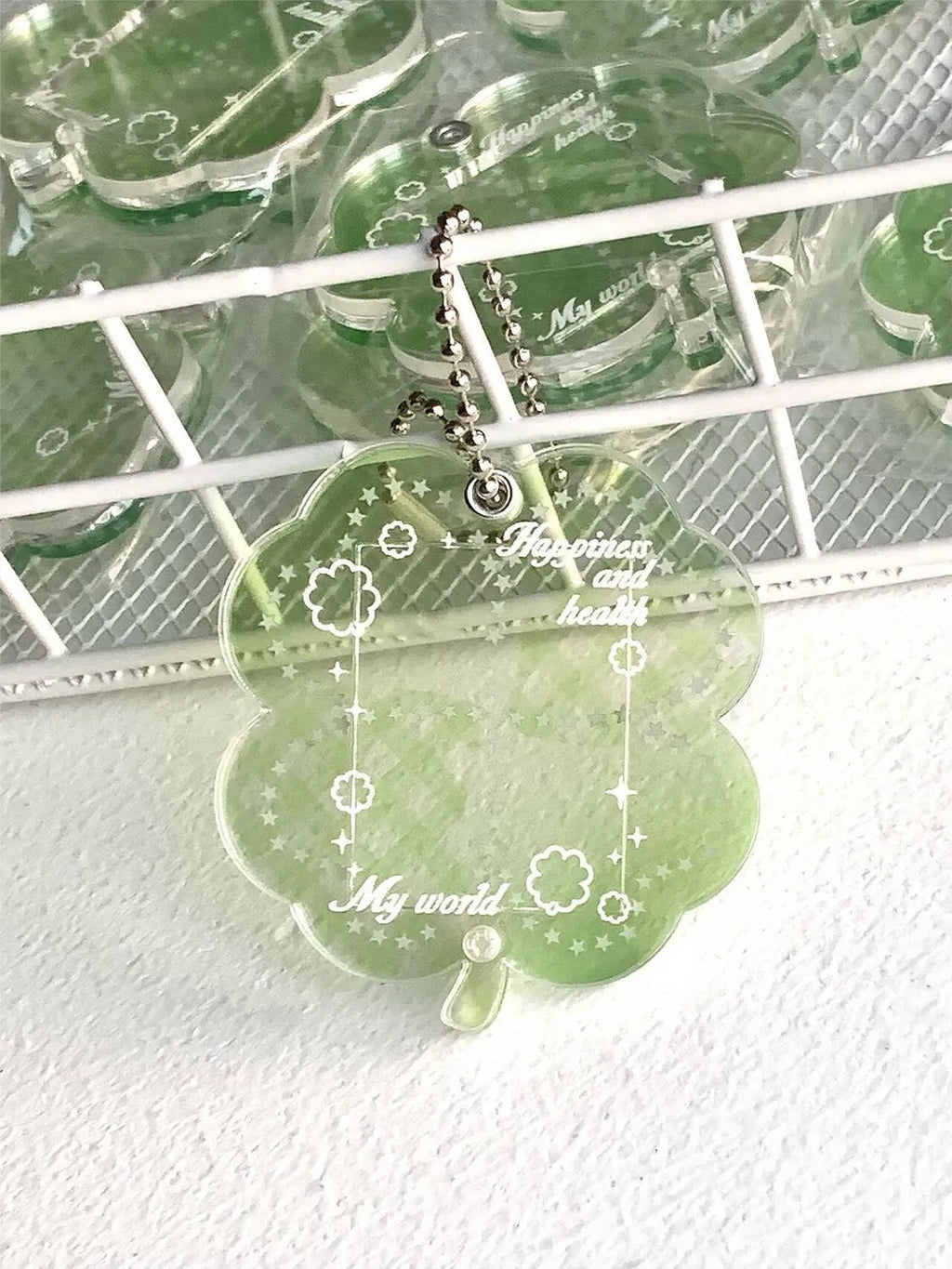Four-leaf clover pendant acrylic phone lanyard keychain in elegant blue colour