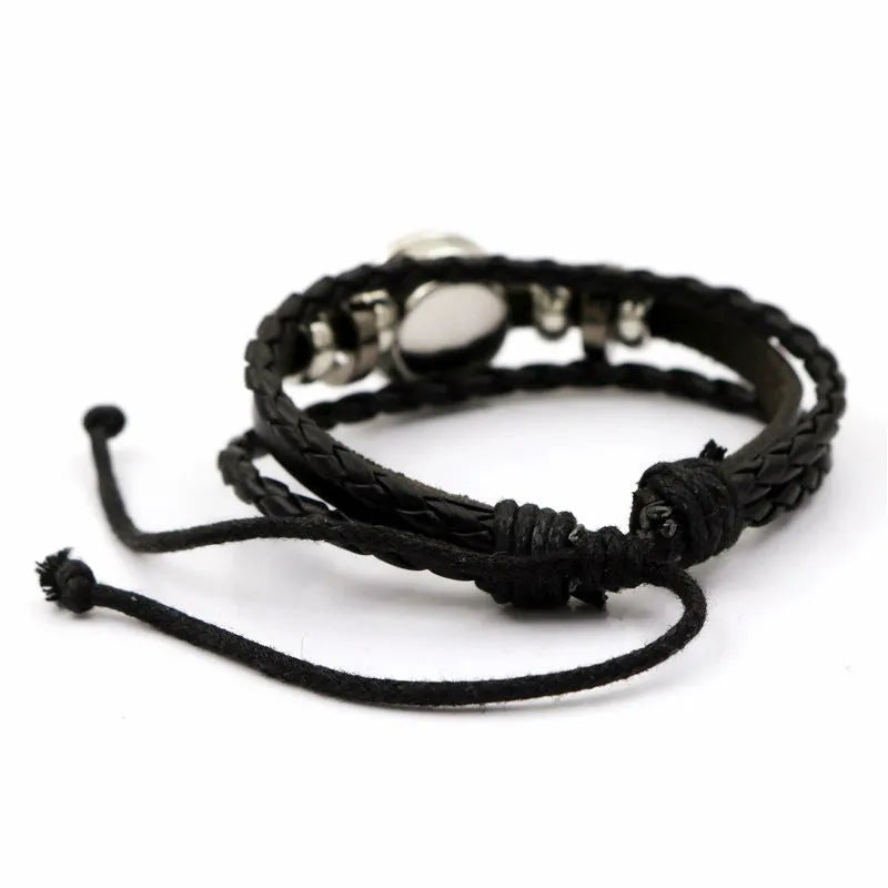 Luminous sun and moon couple leather bracelet unisex alloy electroplated with geometric glass pattern