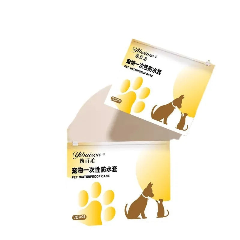 White disposable pet waterproof shoe covers for dogs and cats, non-slip and wear-resistant, in S and M sizes