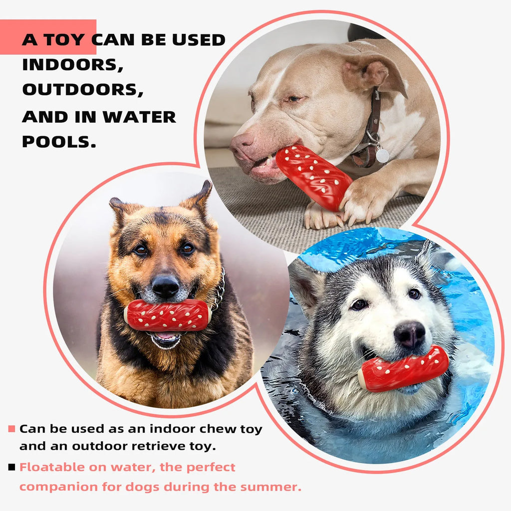 Plastic molar rod dog chew toy with textured surface in primary colour