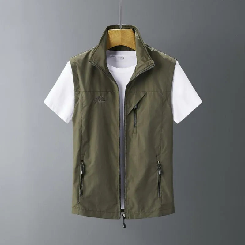 Men's slim-fit rabbit fur vest with a hood in army green colour