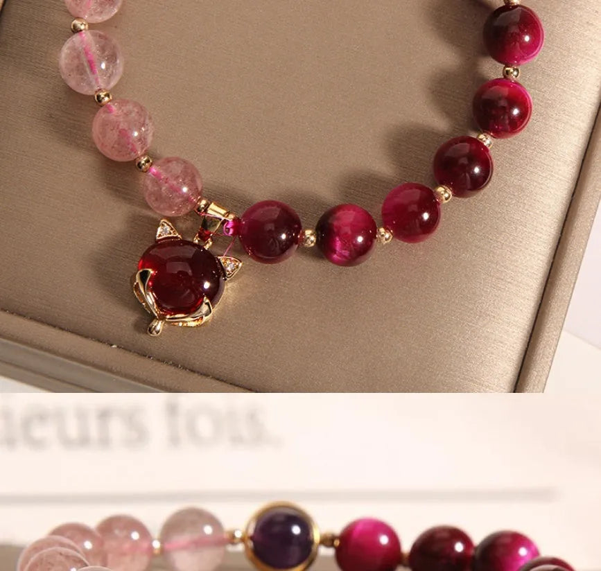Natural strawberry crystal fashion bracelet for women, simple style, elastic rope, 18cm, in picture colour