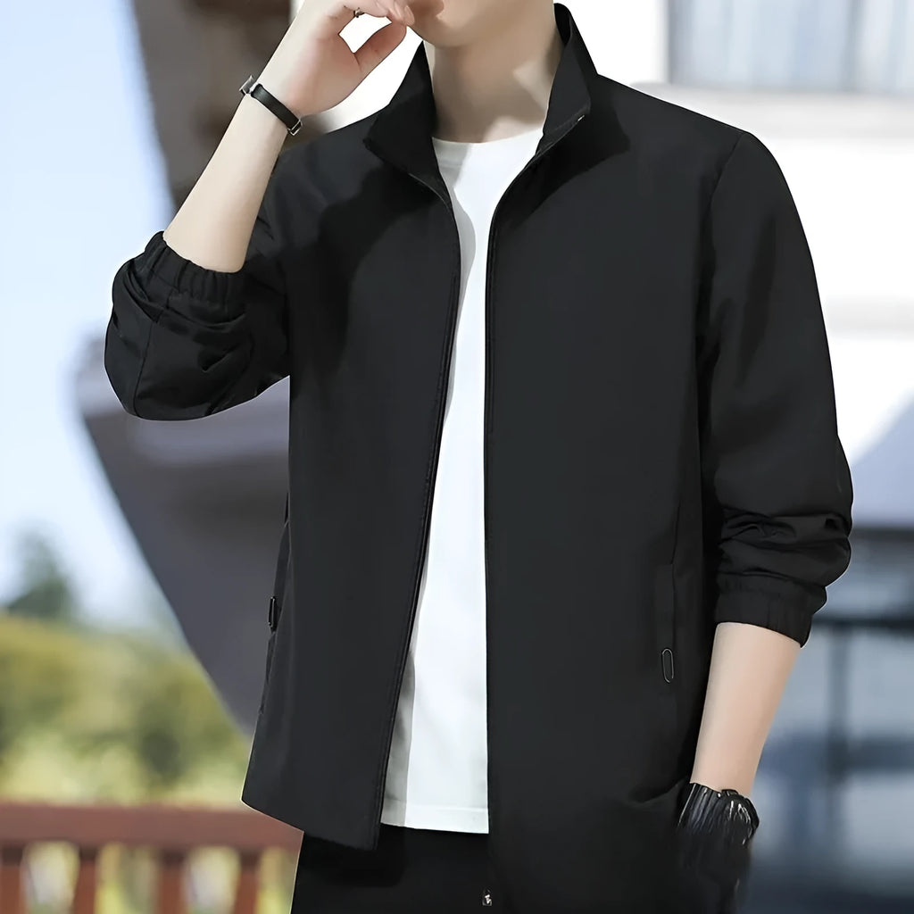 Korean-style loose fit autumn jacket in polyester blend fabric with zipper pockets