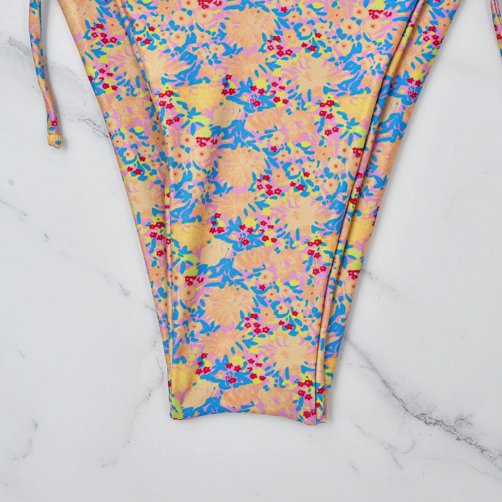 Lace-up bikini swimsuit with European American brief style and polyester fabric construction