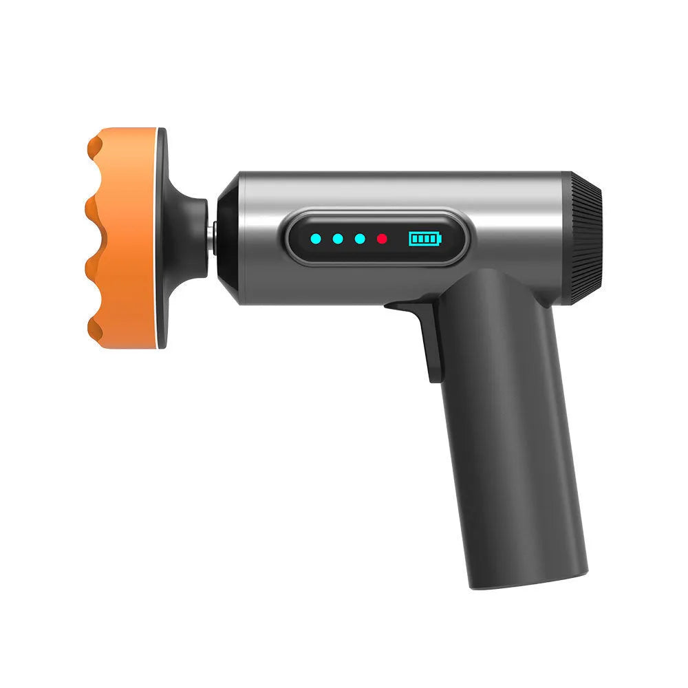 Cordless electric waxing and polishing machine with white ABS body and a grey polishing disc.