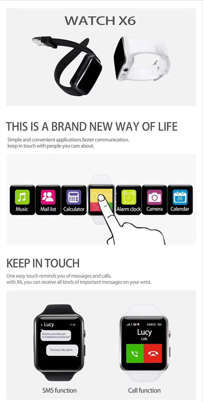Black smart watch with 1.54-inch touchscreen on a silicone strap showing a customisable watch face.
