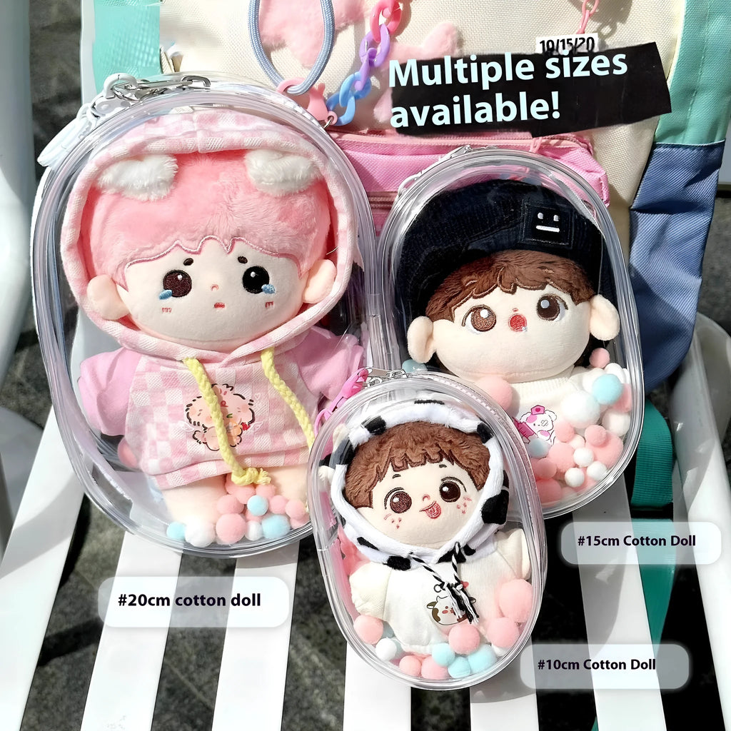 Transparent PVC cube storage bag with colourful balls for drying cotton dolls